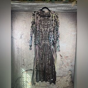 southern fried chics XL Sheer Patterned Long Cardigan  A541